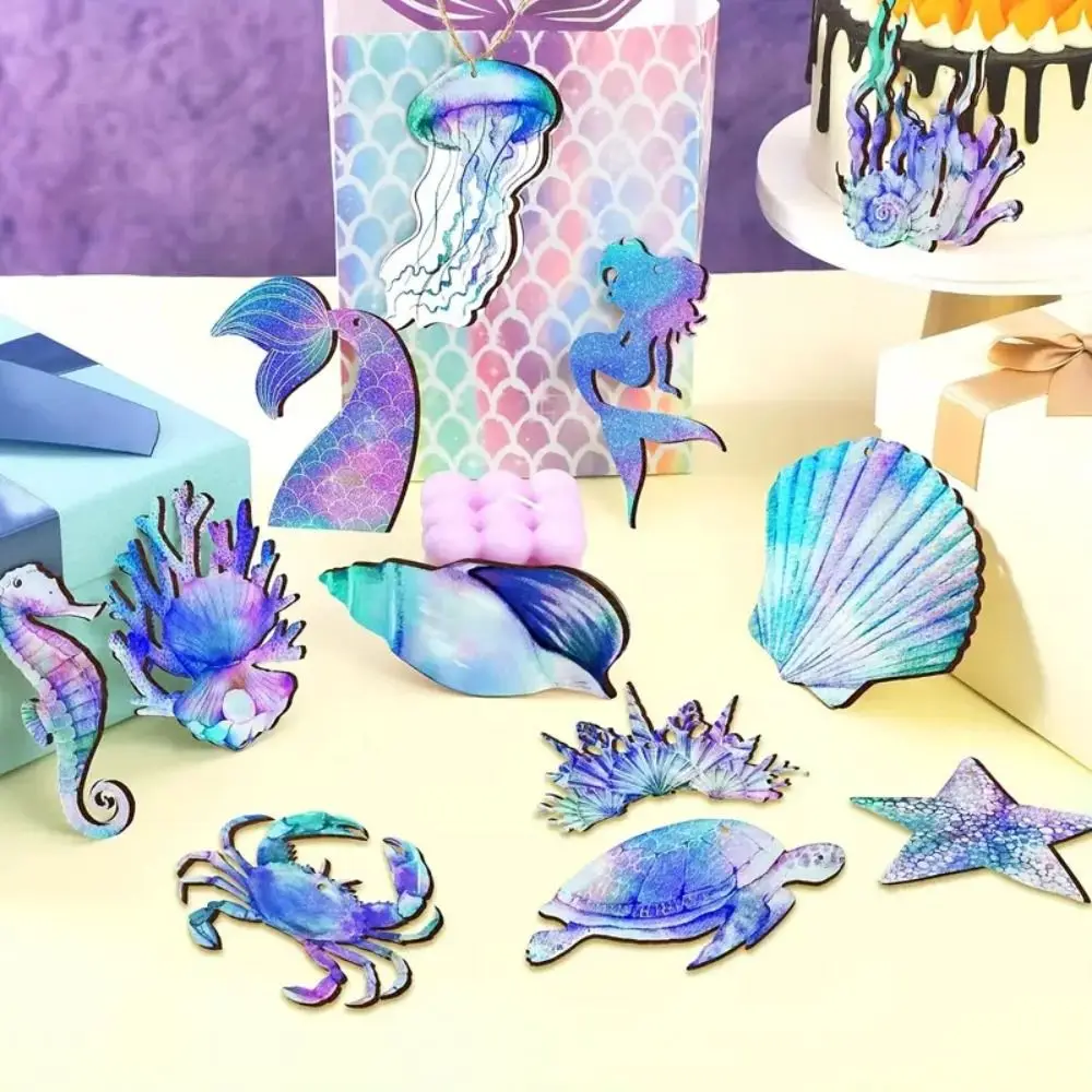 

24pcs Wooden Ocean Animal Hanging Ornament Ocean Theme Retro Ocean Signs Pendant Starfish Seashell Crab Turtle