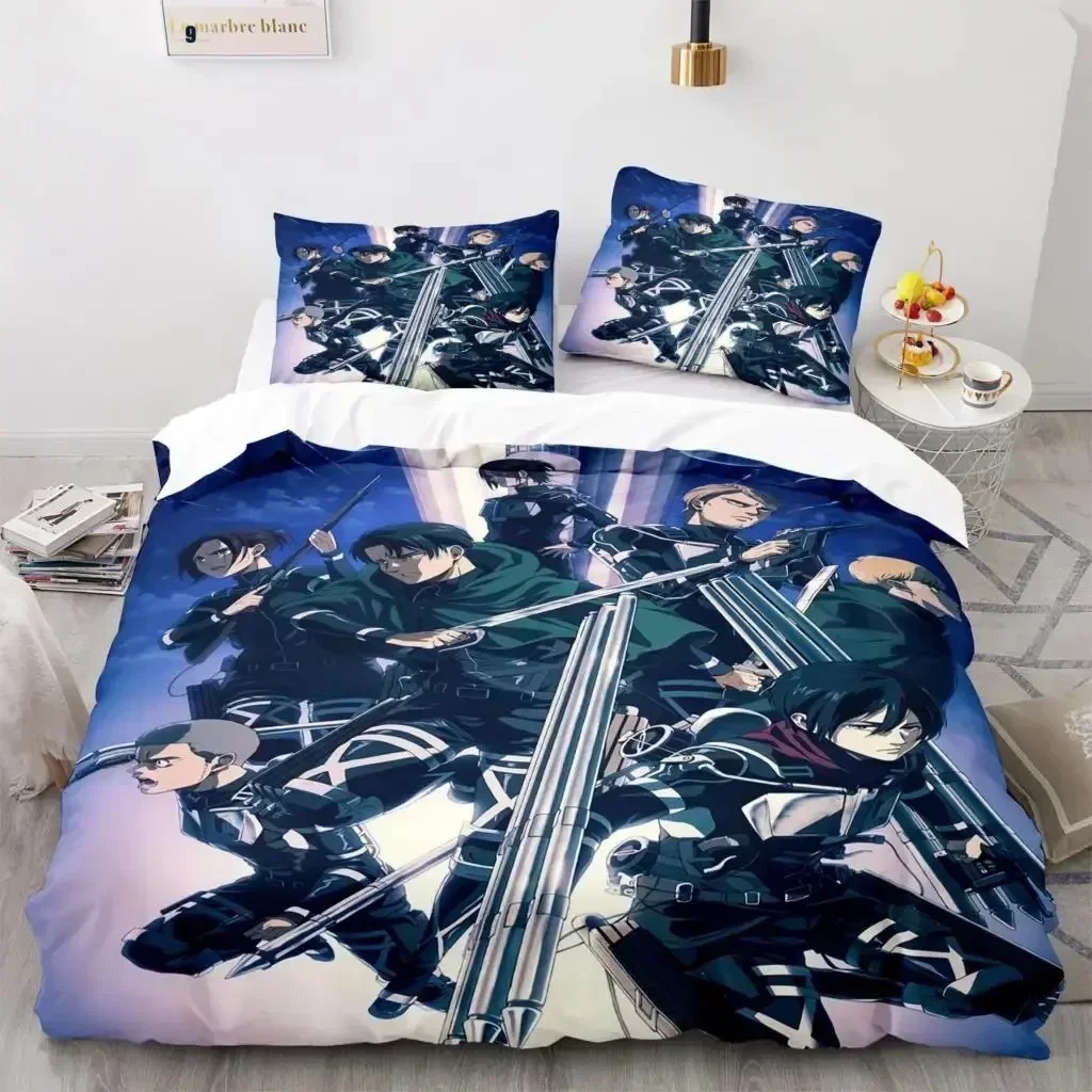 Anime Attack On Titan Home Textiles Printed Bed Set Duvet Cover Pillowcase Bedding Set Linen Sheet Quilt Cover Queen King Size
