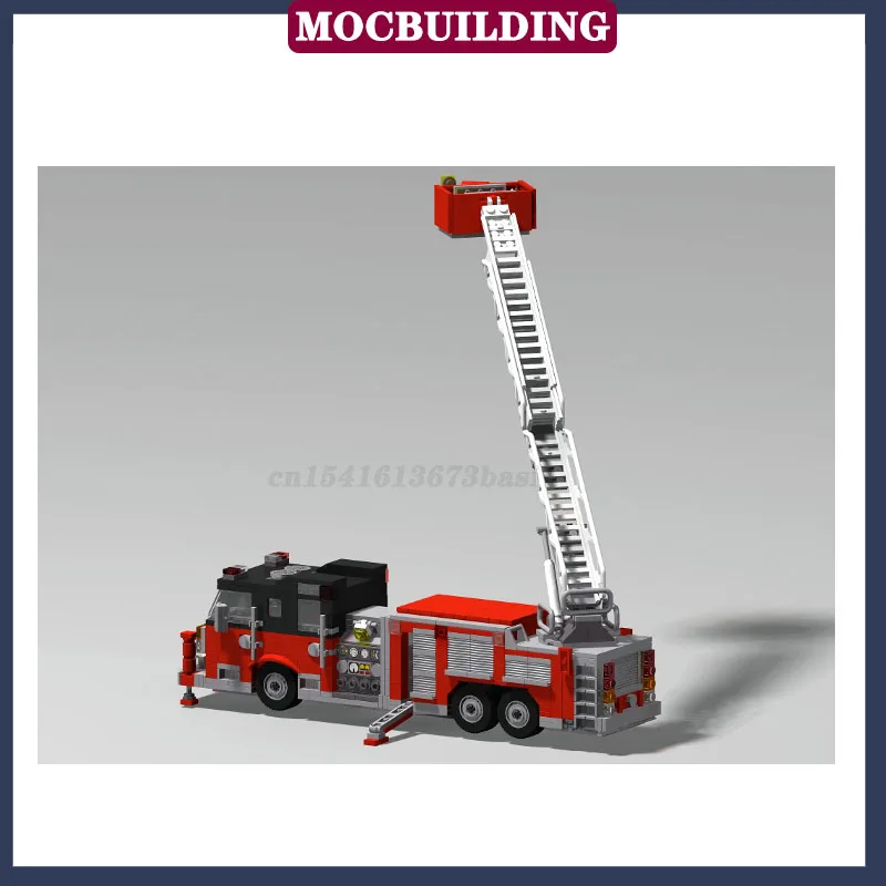 MOC City Fire Truck Transport Vehicle Rescue Tower Ladder Model Building Block Assembly Collection Boy Toy Gift