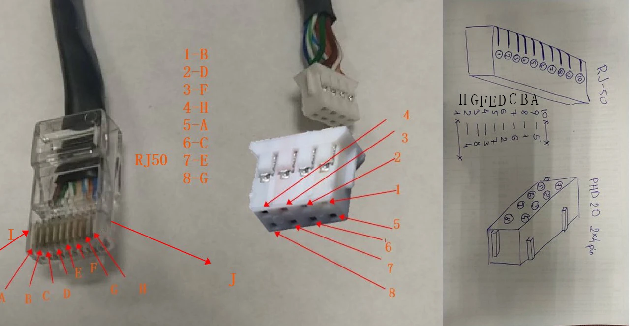 150MM PHD 8P 2X4 to RJ50 RJ48 10P 10C cable wire harness custom make RJ50 10P10C Cables