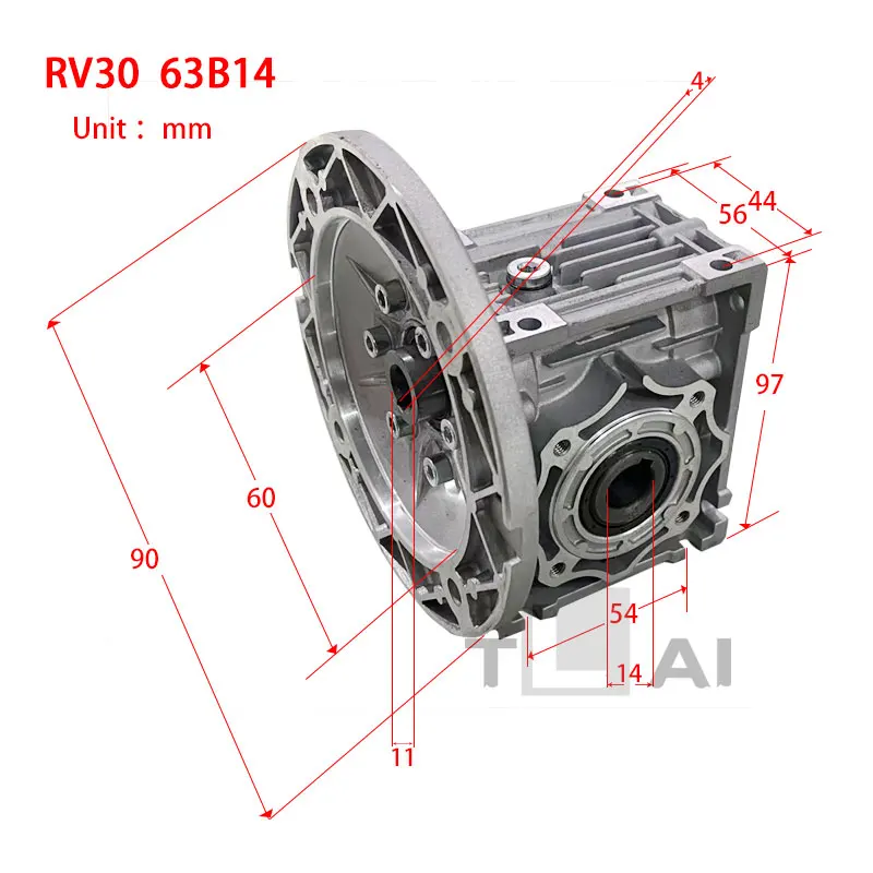 Rv30 Gearbox NMRV30 NMRV 30 030 Worm Gear Speed Reducer For 63B5 Or 63B14 Round Flange Feeding Equipment