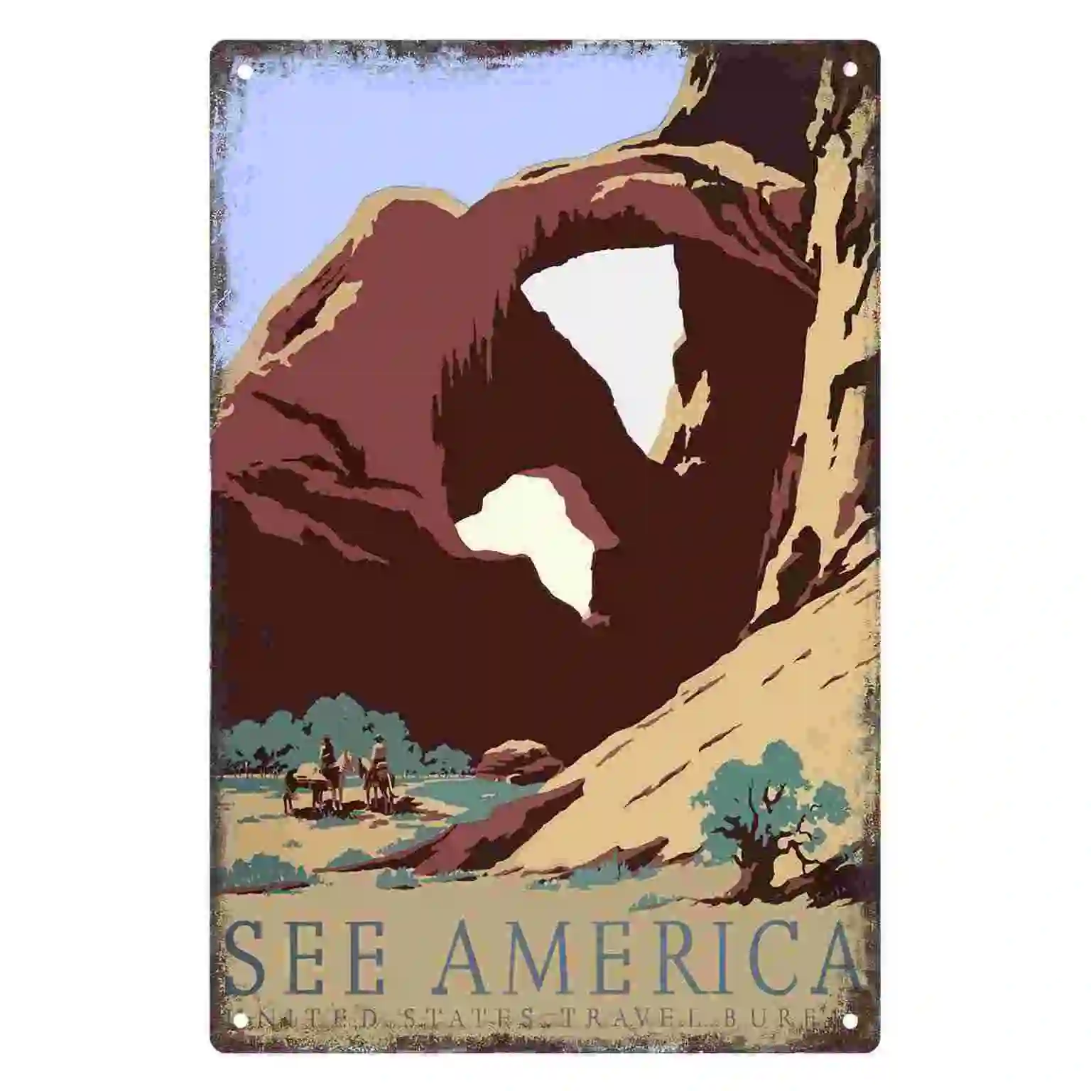 2D FLAT 1pc See America United States Travel Bureau Vintage Metal Wall Sign Decoration for Home Garage Bedroom Porch And Garden