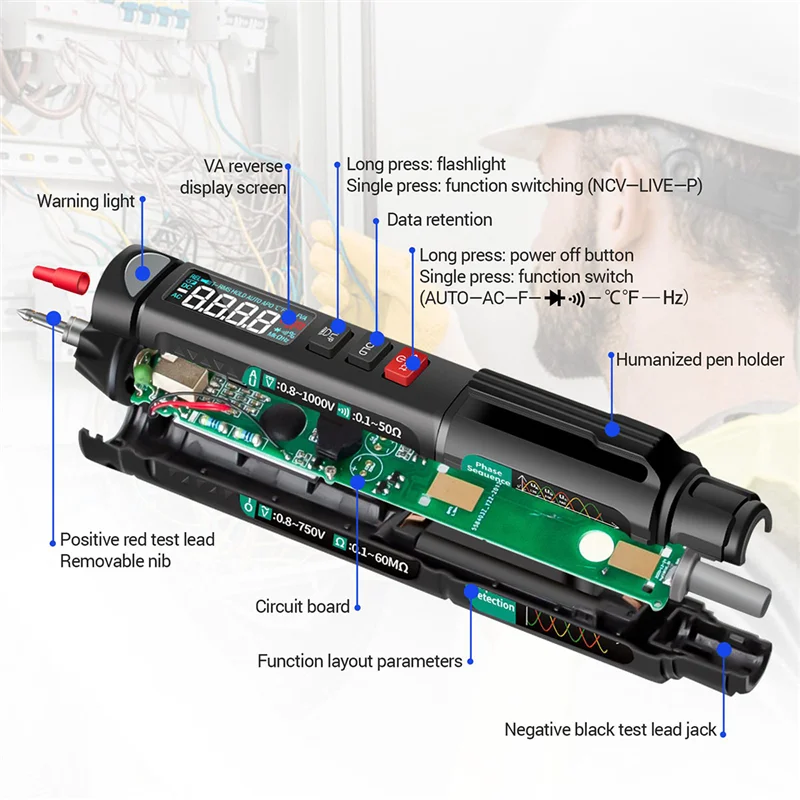 ANENG A3008 Multimeter Digital, pena penguji Sensor cerdas otomatis 6000 hitungan tanpa kontak, Multimeter