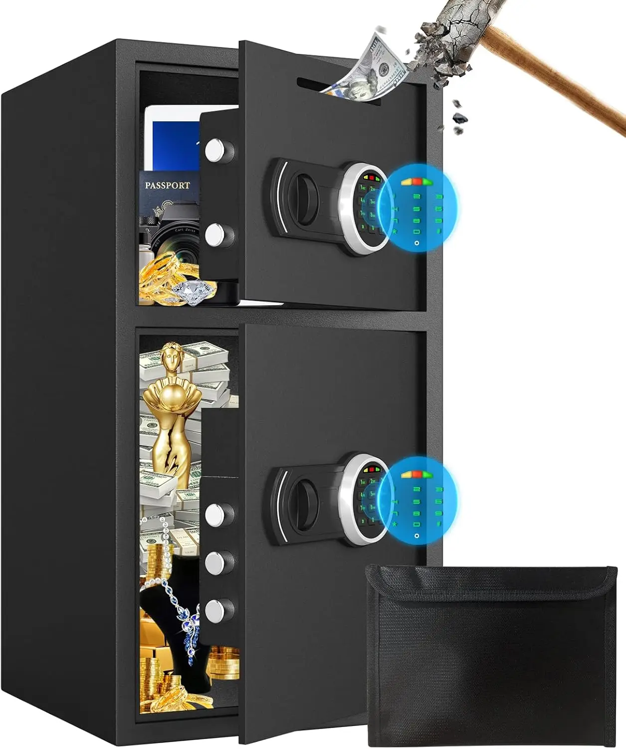 SAFE,6.1 Cu ft Large Safe Box Fireproof Waterproof, Money Safe With Mute Function and LED Light,Digital Keypad Home Safe with De