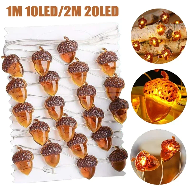 LED Acorn Light String para Ação de Graças, 10 LEDs, 20LEDs, alimentado por bateria, 3D, Mini Pine Cone Lantern, Home Party, Natal, Autumn Fairy Lamp