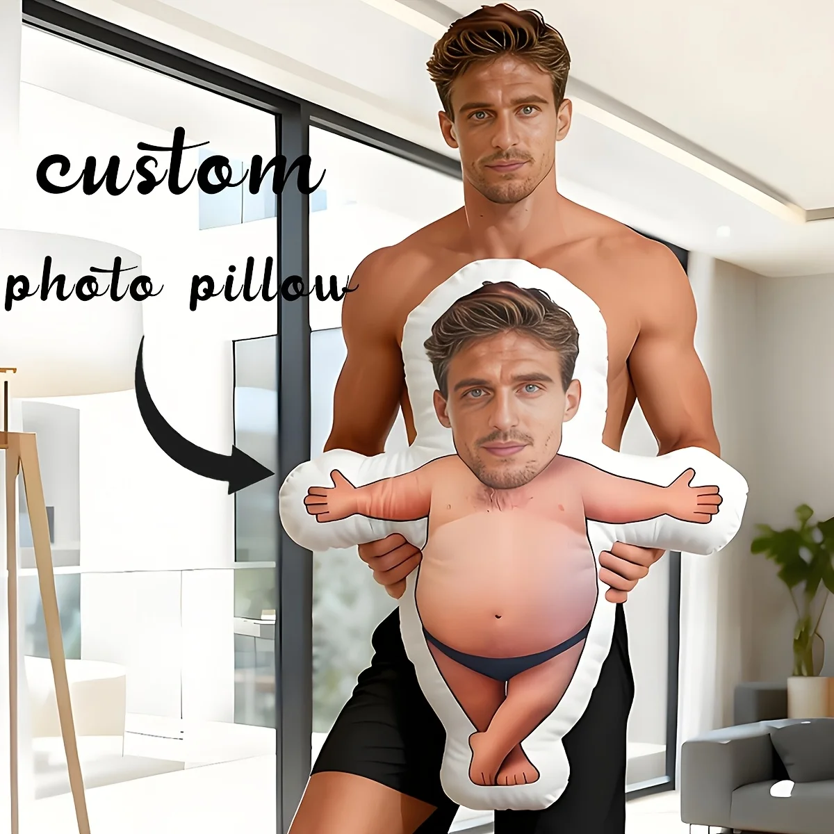 DIY Custom Face Body Pillow Personalized Human Shape Photo Cushion, Custom Face Doll Pillow for Sofa Unique Couple Birthday Gift