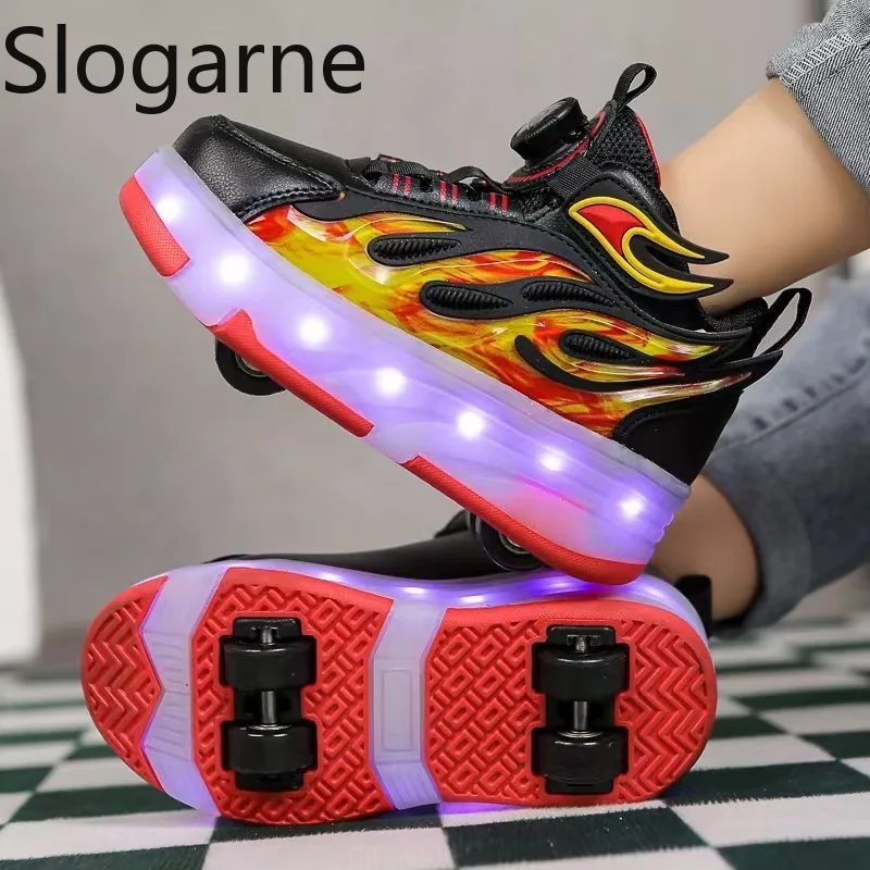 Roller Sneakers Boys Sport Gym Footwear Roller Skates 4 Wheels Shoes USB Charge LED Light Roller Sakte Shoes Girls Runaway Shoes