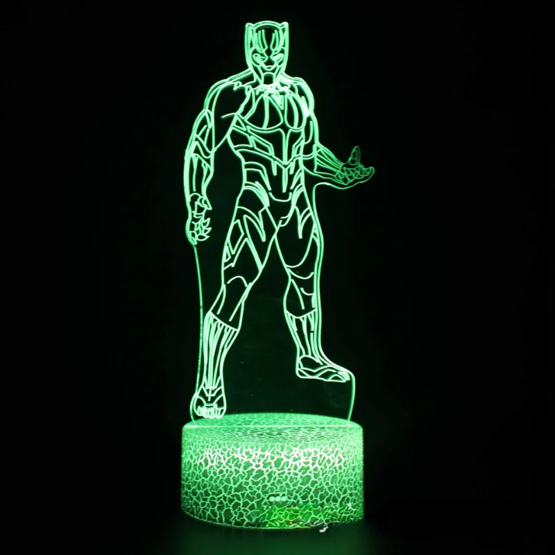 Lámpara de modelado de luz nocturna 3D, superhéroe de Disney, Marvel, vengadores, Pantera Negra, lámpara estéreo de visión táctil LED USB