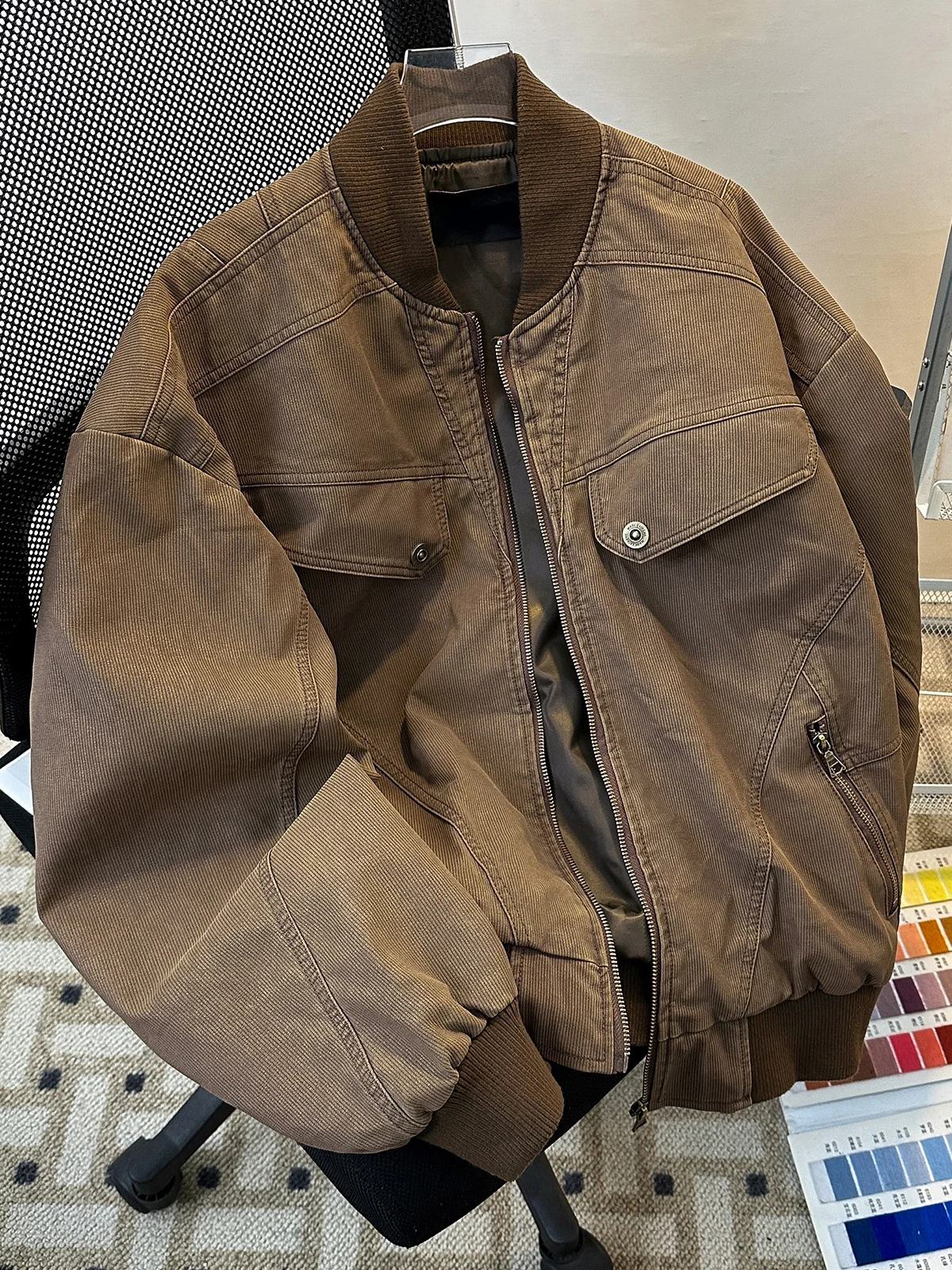 

Мужская вельветовая бейсбольная куртка, однотонная ретро-молния, осенние куртки, японская повседневная модная свободная мужская уличная куртка