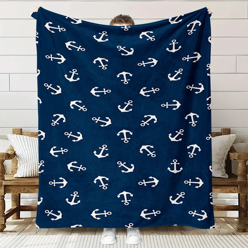 1pc Skin-Friendly Nautical Anchor Themed Flannel Blanket, High-Definition Digital Print, for Sofa and Bed, Soft and Breathable 1
