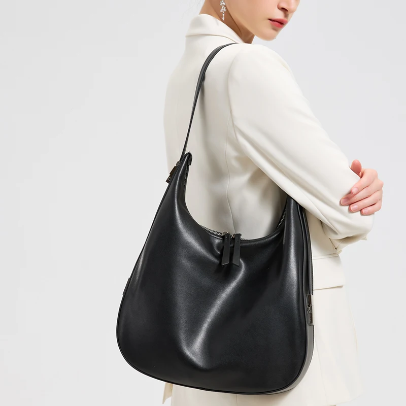 

Черная сумка для пельменей из натуральной воловьей кожи, мягкая кожа, большая вместительная минималистичная сумка через плечо, женская роскошная сумка с луной