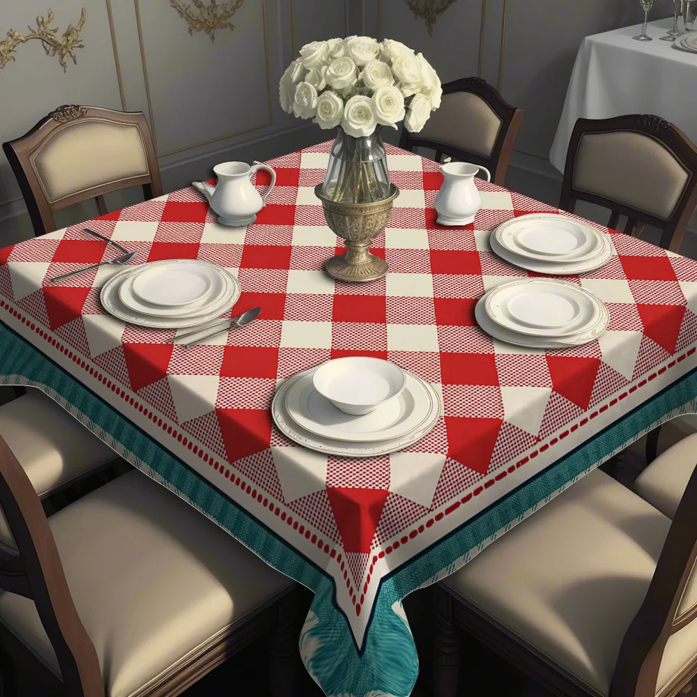 Red Elegant Patterned Square Tablecloth Suitable for Outdoor Dining and Parties