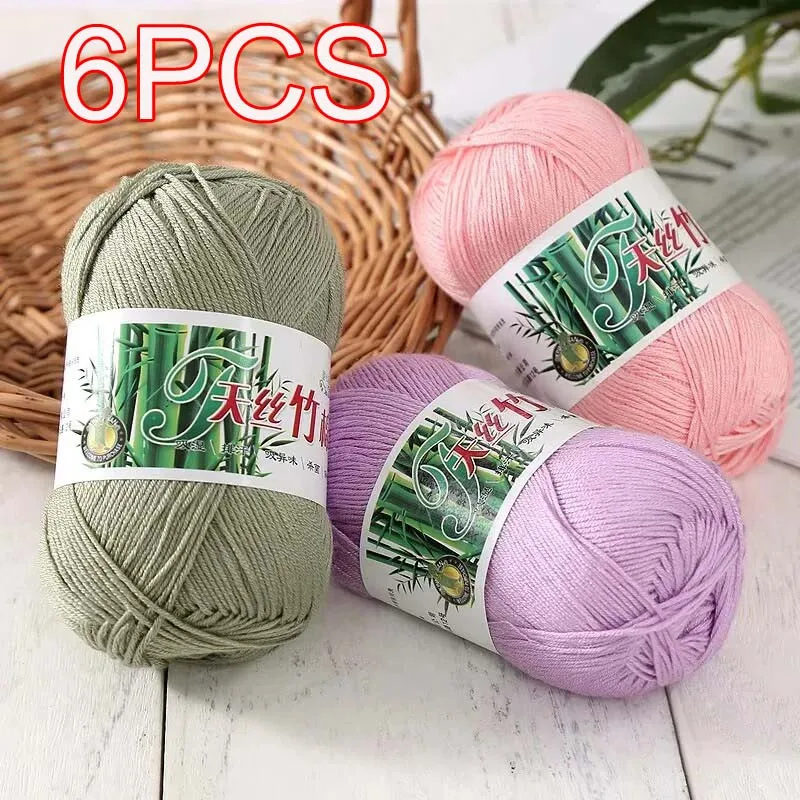 6 Stück, insgesamt 300g Bambusgarn, weiches, natürliches Sommerstrickgarn zum Häkeln und Handstricken von Pullovern, Mützen, Kleidern, Decken, Schals.