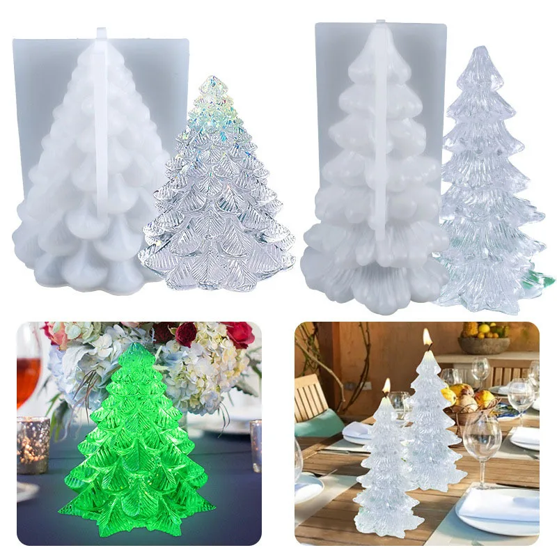 

3D Resion Epoxy Christmas Tree Candle Decoration Gypsum Silicone Mold For Night Right Cake Home Decoration Craft