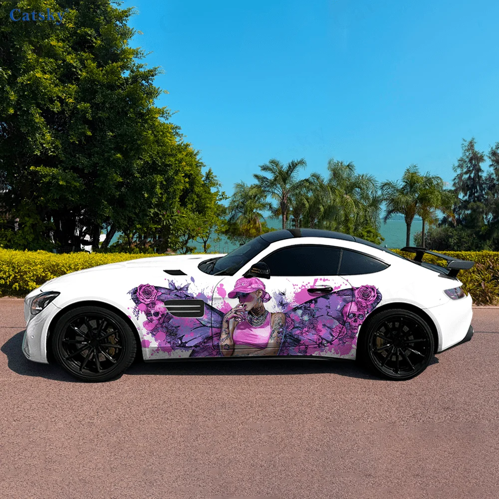 

Cool Pink Gil Butterfly Wings Car Side Sticker Decor,PVC Waterproof Scratch Resistant Decal,Car Protection,Auto Accessories Gift