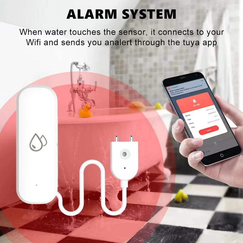 Imagem -03 - Tuya Wifi Water Leakage Sensor Smart Home Leakage Detector Automação Segurança Residencial Protection Alarm System