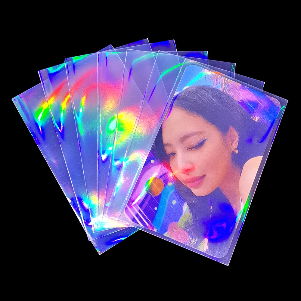 100PCS Rainbow Kpop Photo card Sleeves Holographic Card Sleeves Laser Flashing Trading Cards Idol Protector Colorful 56X88 Cover