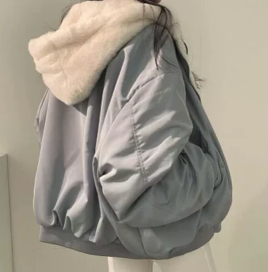 Kurtka zimowa z grubego polaru, ocieplana bawełną, z kapturem i zamkiem błyskawicznym, imitacja skóry jagnięcej, jesień 2025.