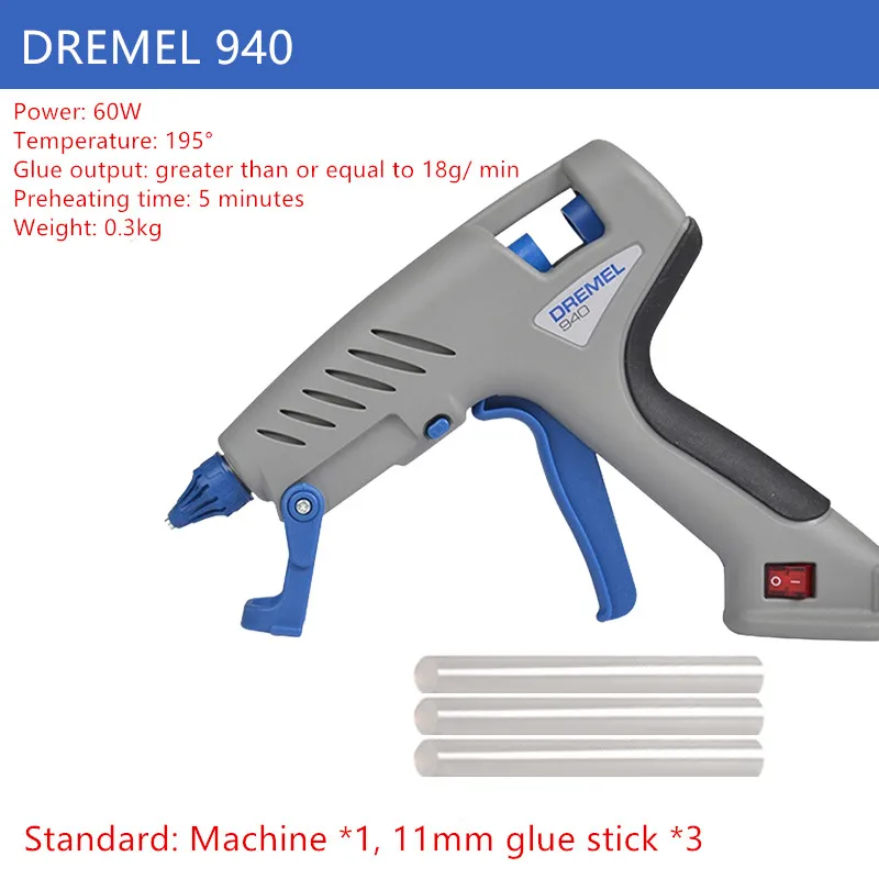 DREMEL-pistola de pegamento profesional de fusión en caliente 930/940, juego de herramientas de reparación de bricolaje, barras de pegamento de