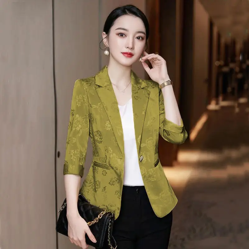 Solid Color Notched Slim New Fashion Long Sleeved Blazer Top Spring Summer Pockets Office Lady Business Women\'s Clothing 2023