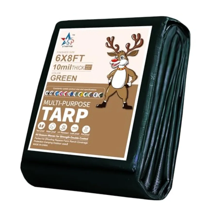 

10 Mil 6x8 Feet Tarp-Heavy Duty Poly Tarpaulin-Waterproof Tarp, UV Resistant, Durable, Weather Resistant, Cover Car, Swimming P