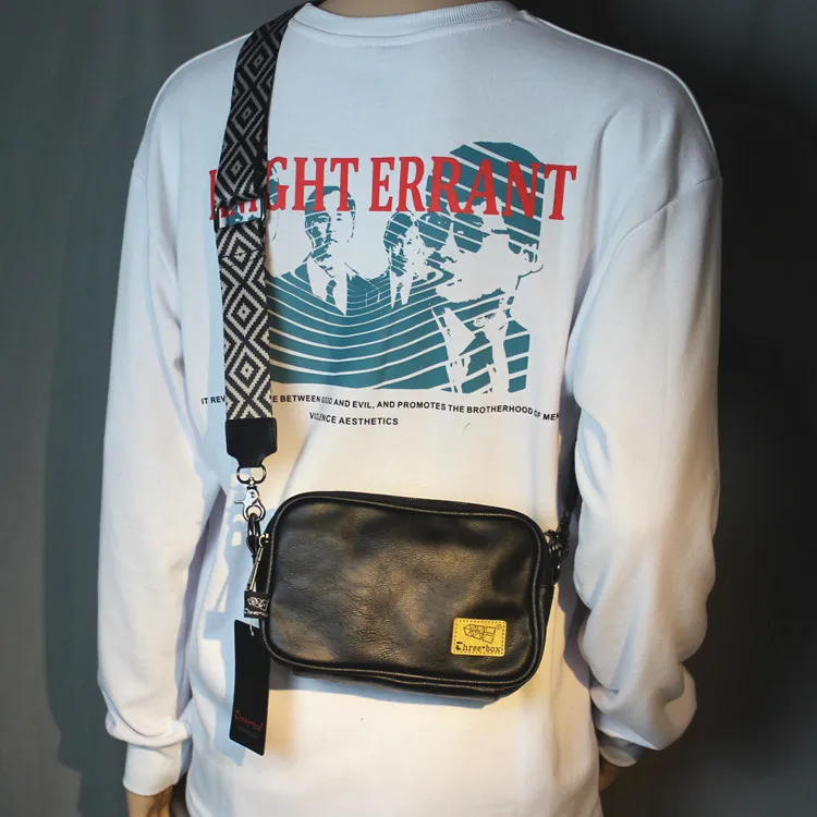 Retro Leather Shoulder Bag Wide Strap Men's Crossbody Bag Travel Casual Chest Bag Trendy Bag Street Style Soft PU Material