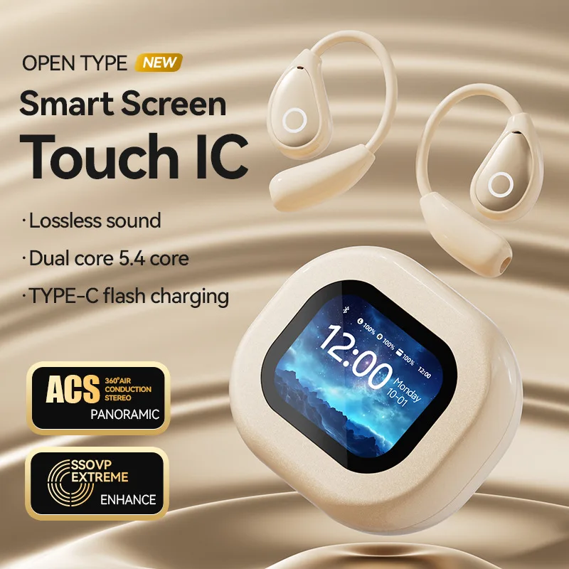 AI intelligent translation OWS ear-hanging Bluetooth headset with screen, touch-sensitive, pluggable card bone conduction view 3