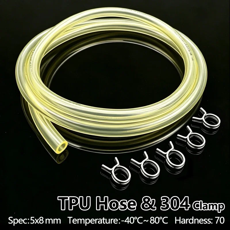 Yellow TPU Fuel Gas Hose With Clamp  5mm x 8mm for Industrial Automobile New Energy Multipurpose Use