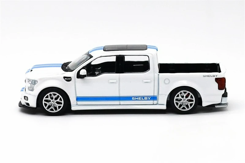 1:64 F150 Super Snake Area 51 Oxford White / Blue Racing Stripes Limited499 Diecast Collector's Vehicle Model Car