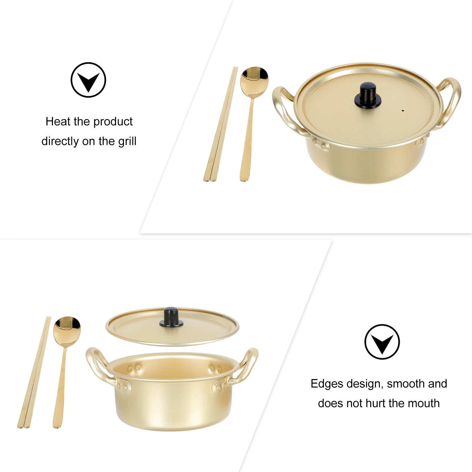 Dinnerware Korean Ramen Pot Double Ears Noodle Cheese Binaural Stockpot Golden Aluminum