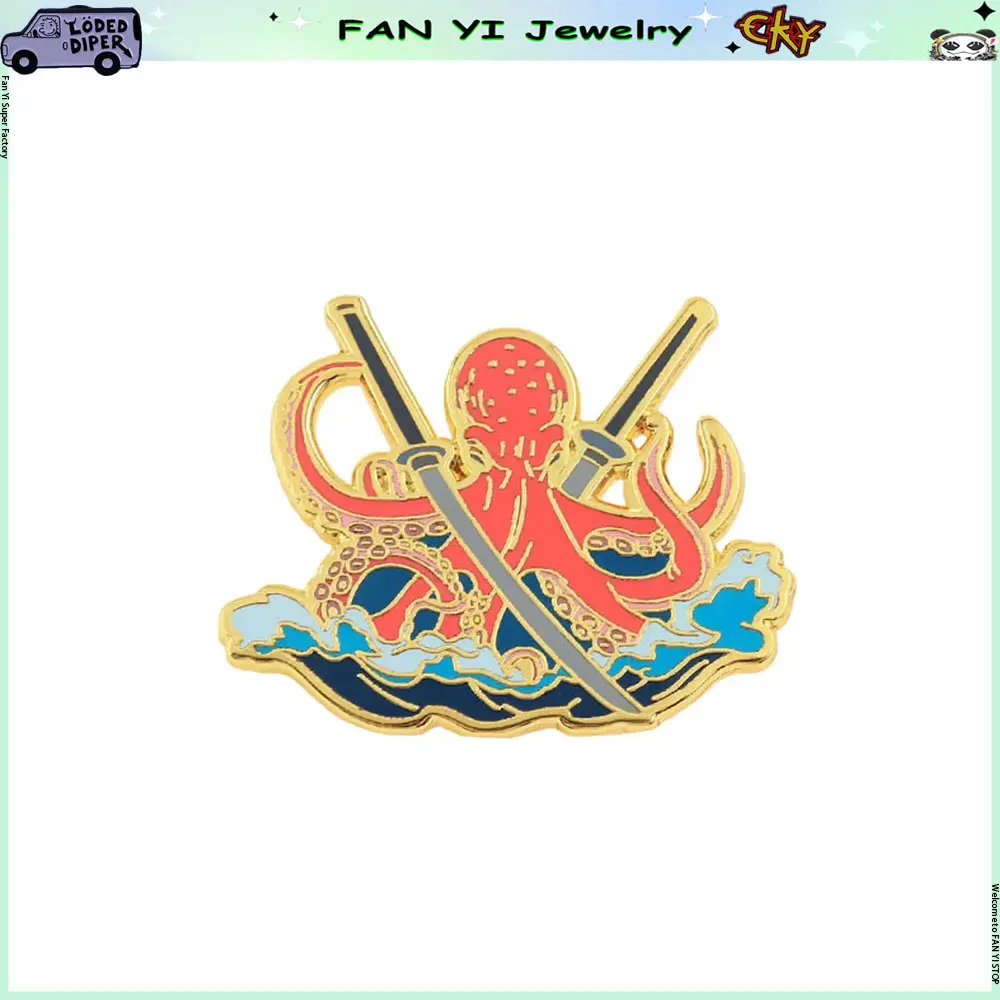 

Octopus Swordsman Samurai Sword Lapel Pin Sea Monster Tentacles Metal Badge Men Women Fashion Jewelry Accessories Brooch Gifts