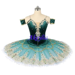 La Esmeralda Ballet TUTU Competition Costume Green gold Girls Professional Pancake Tutu Paquita Classical tutu Dress Adult 0448D