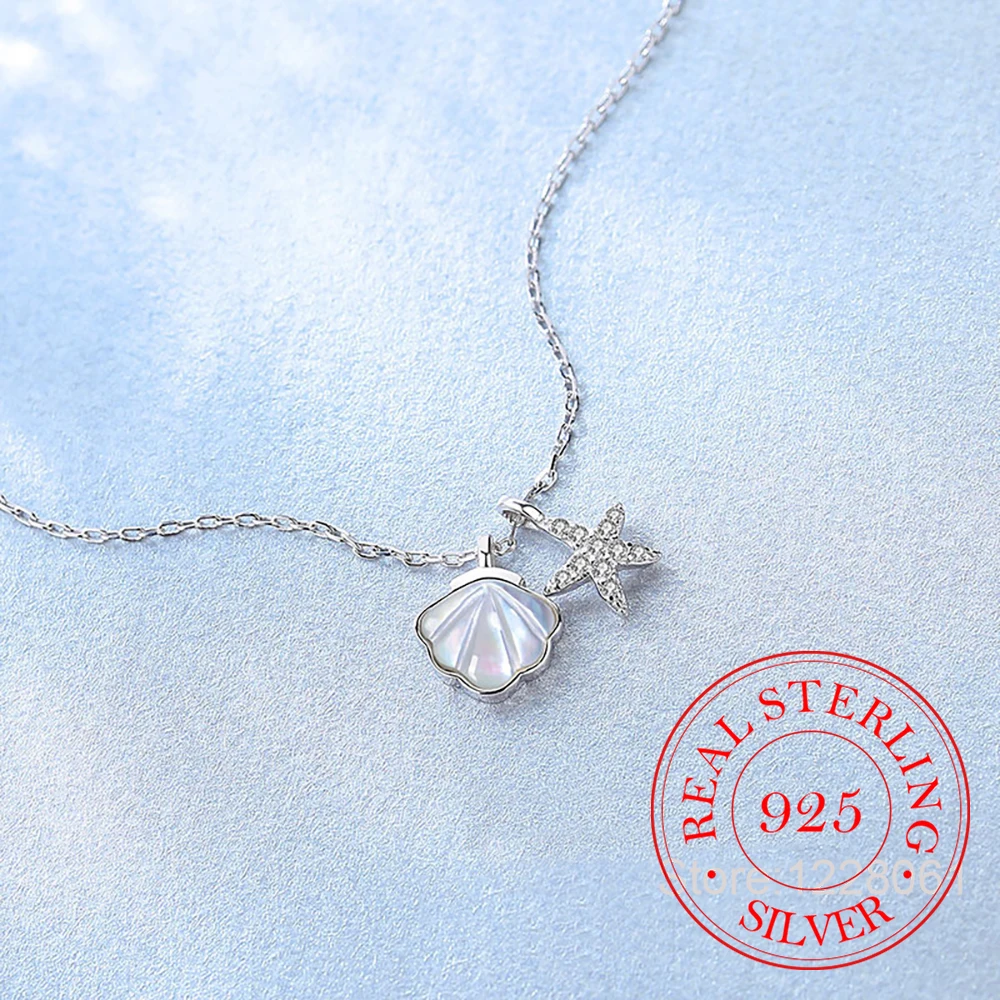 

Настоящие деньги, стерлинговое серебро 925 пробы, кристалл, рыбья звезда, кулон в виде ракушки, ожерелье для женщин, цепочка на ключицы, ювелирное изделие на день рождения, подарок