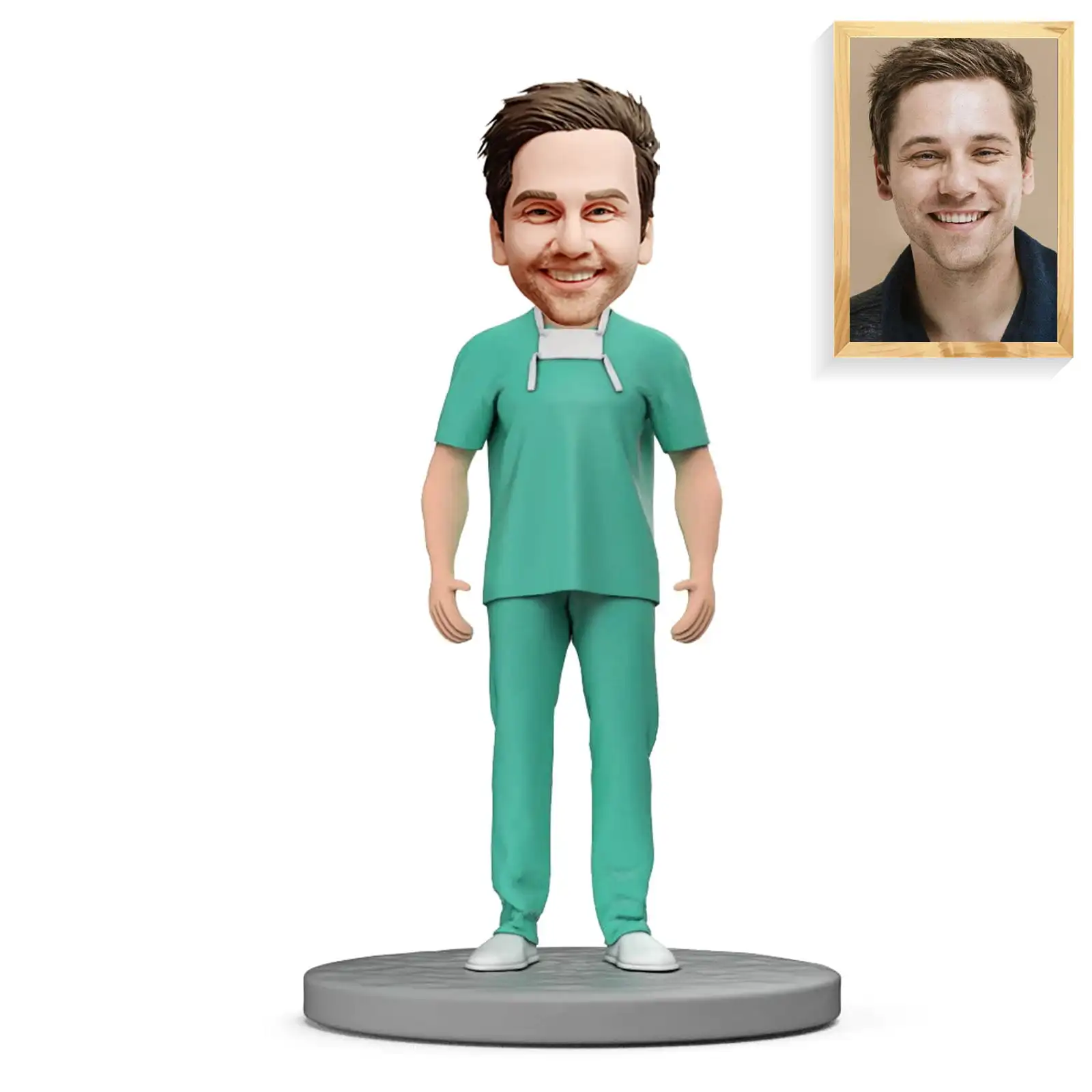 Custom Bobble-Heads Figurine Customized Doll, Male Anesthesiologists in Green Uniform Custom Bobble Head, Bobble Head Figures