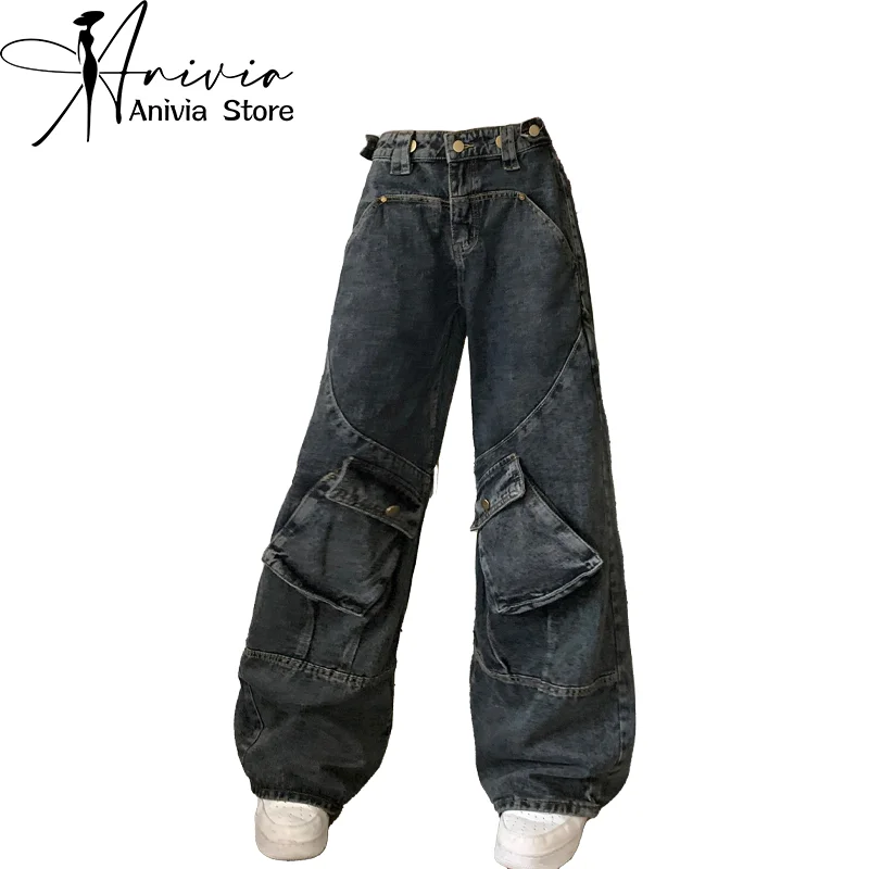 

Women's Y2k Baggy Cargo Jeans Vintage Harajuku Aesthetic Denim Trousers Japanese 2000s Style Jean Pants Trashy Oversize Clothes