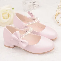 Zapatos-Chaussures en cuir à talons hauts pour fille, princesse, nœud simple, Mary, essence, enfant, automne, nouveau, 2024