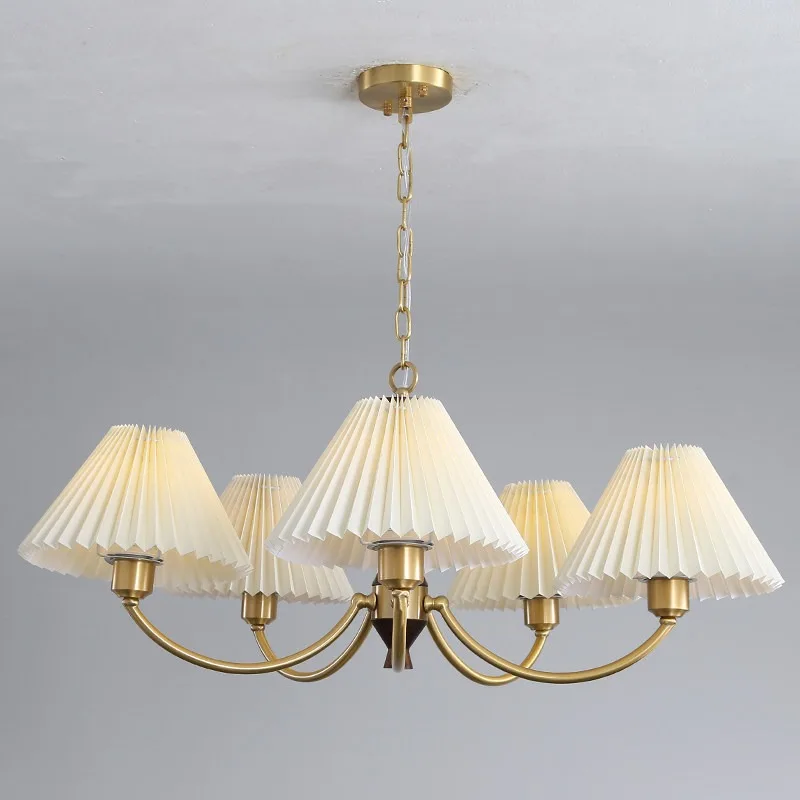 

Retro Fabric Chandelier LED Living Room Restaurant Bedroom Ceiling Wood Hanging Lamps Home Decorative Lighting Fixtures