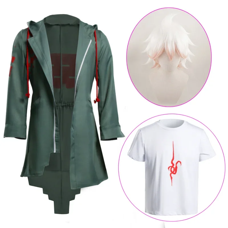 Anime Danganronpa Nagito komaeda cosplay Halloween costumes for men wig role play clothing party uniform jacket T-shirt suit