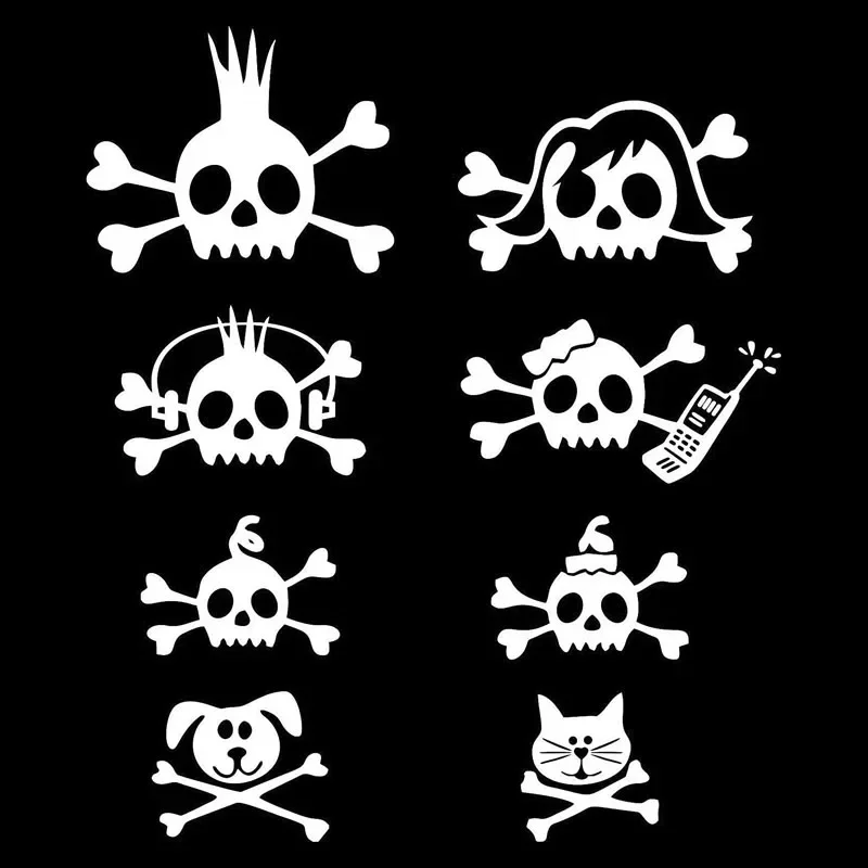 Fraternity Skull Bone Cross Bar Rocker Family Car Sticker Vinyl Decals Covering The Body Black/Silver 17.1*20CM