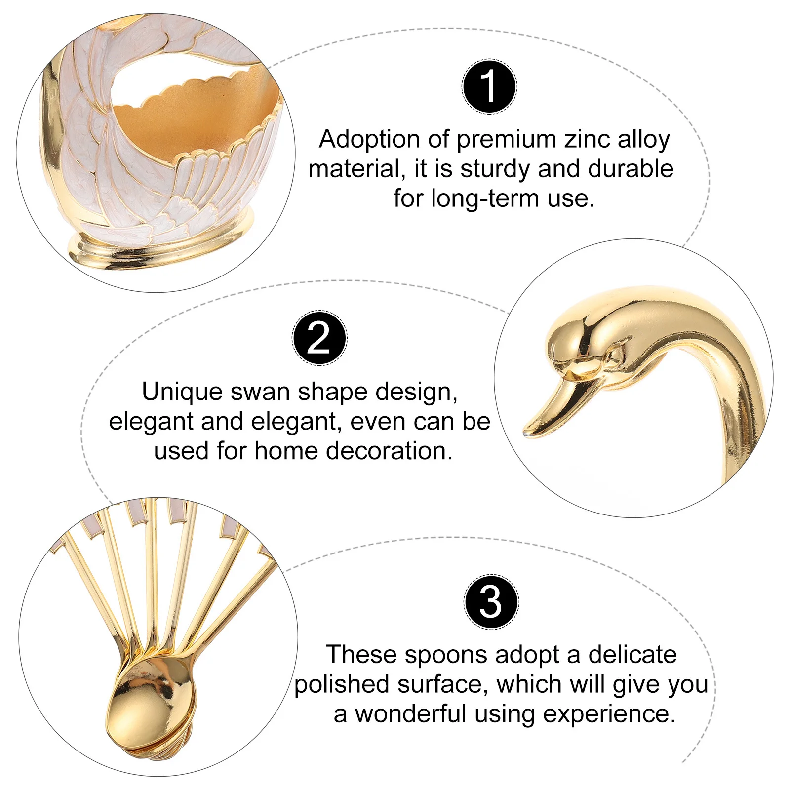 

1Set Fruit Spoon Set Premium Zinc Alloy Polished Surface Multi-Functional Dessert Kitchen Mixing Spoon Holder Ice Coffee