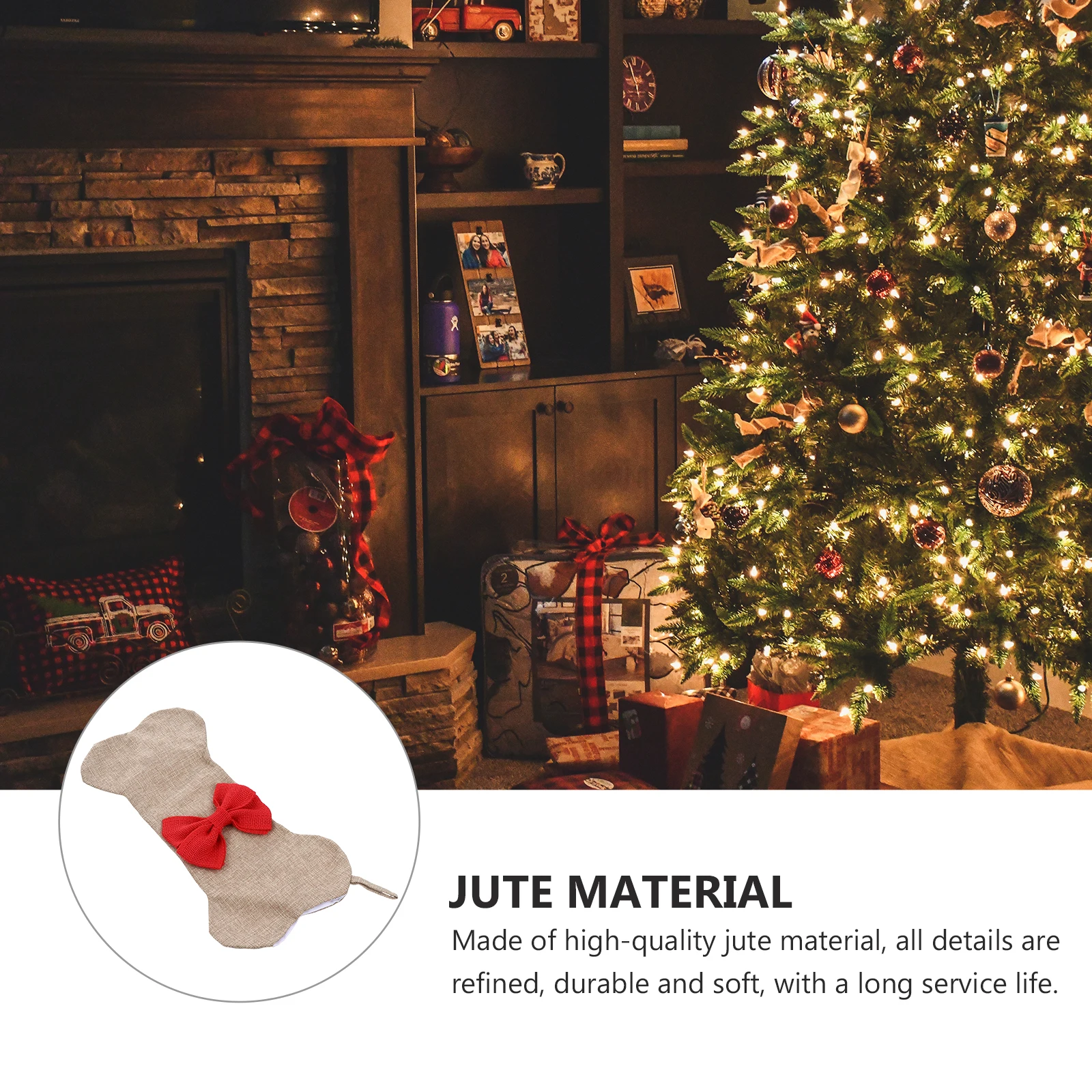 

Christmas Stocking Large Bone Shaped Burlap Hanging Decoration Holiday Fireplace Tree Pet Gift Bag Xmas Ornament