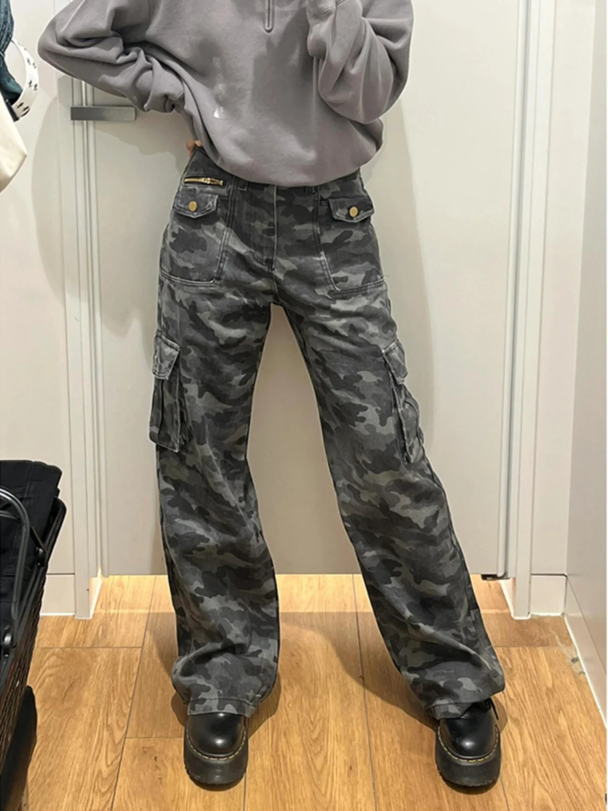 

Мужские рабочие брюки с высокой талией, камуфляжные, осенне-зимние, американского стиля, с множеством карманов, свободные, прямые штаны для лесозаготовительных работ