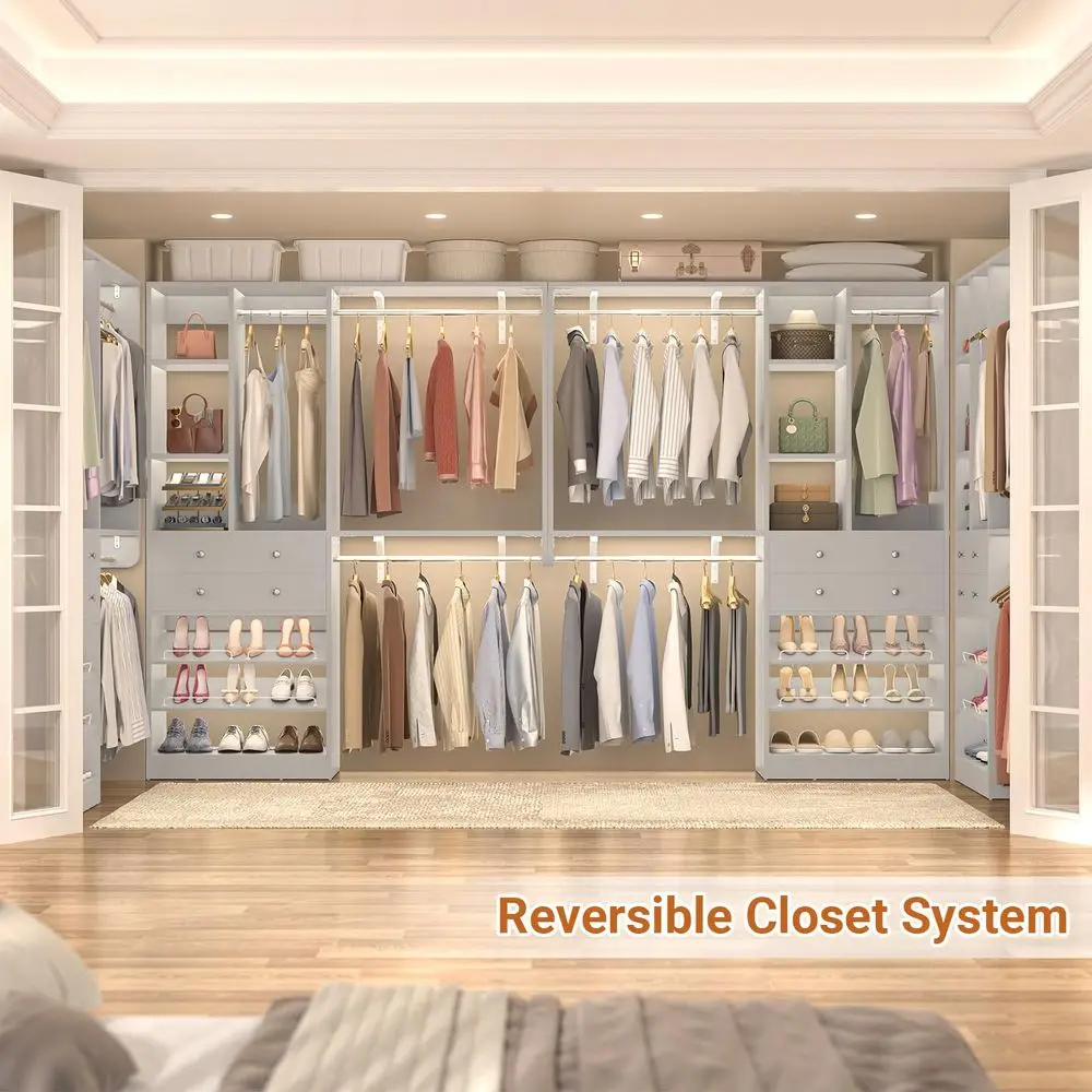 Closet System with 4 Drawers, 120 Closet Organizer System with 6 Hanging Robs amp Reversible Hanging Shelving, Closet Systems f
