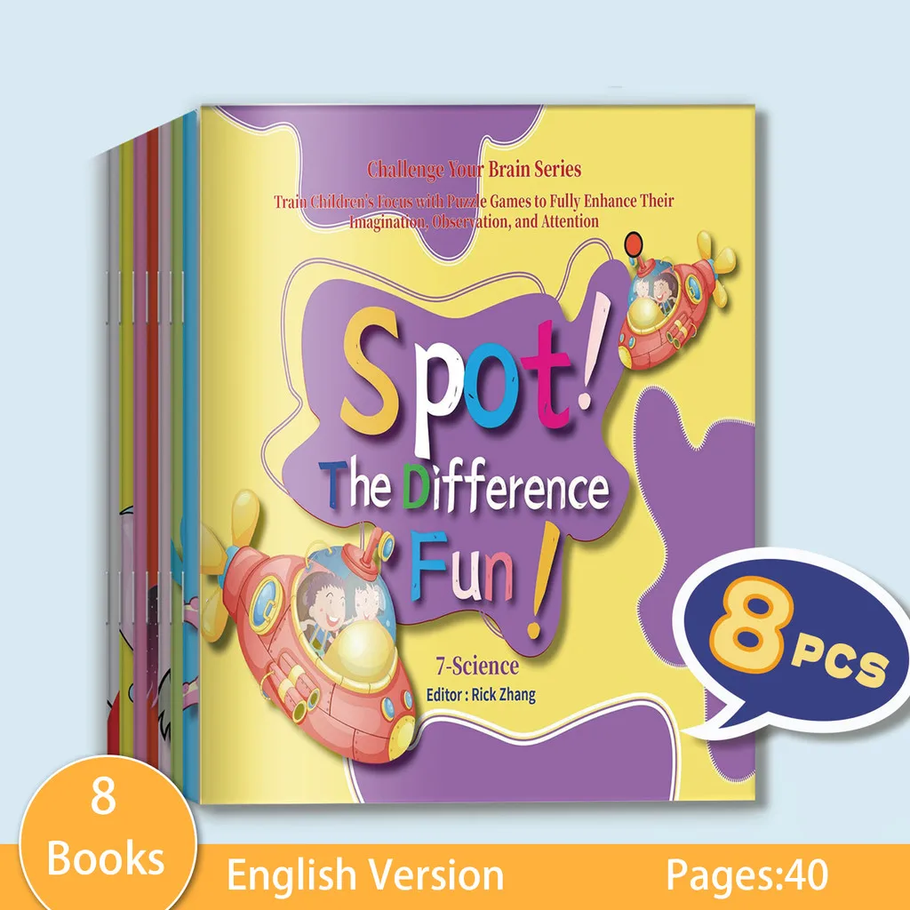 

Spot the Difference Puzzle Books for Kids—8-Book Set (Shapes, Colors, Daily Life, Stories, Animals, Plants) — Find Activity