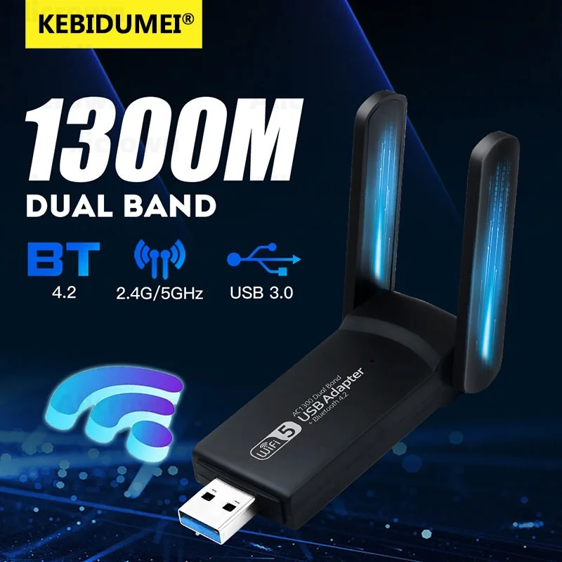 USB 3.0 동글 와이파이 어댑터, 1300Mbps 네트워크 카드, 블루투스 4.2, 듀얼 밴드, PC, 노트북, 데스크탑용 무선 와이파이 리시버, 2.4G, 5GHz
