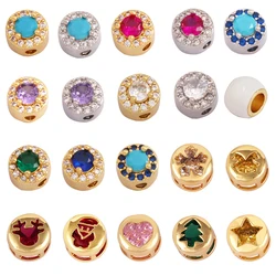 Elk Christmas Trees Happy Face Zircon Bead,18K Gold Brass Colourful DIY Bracelet Components Accessories Wholesale Supplies M64