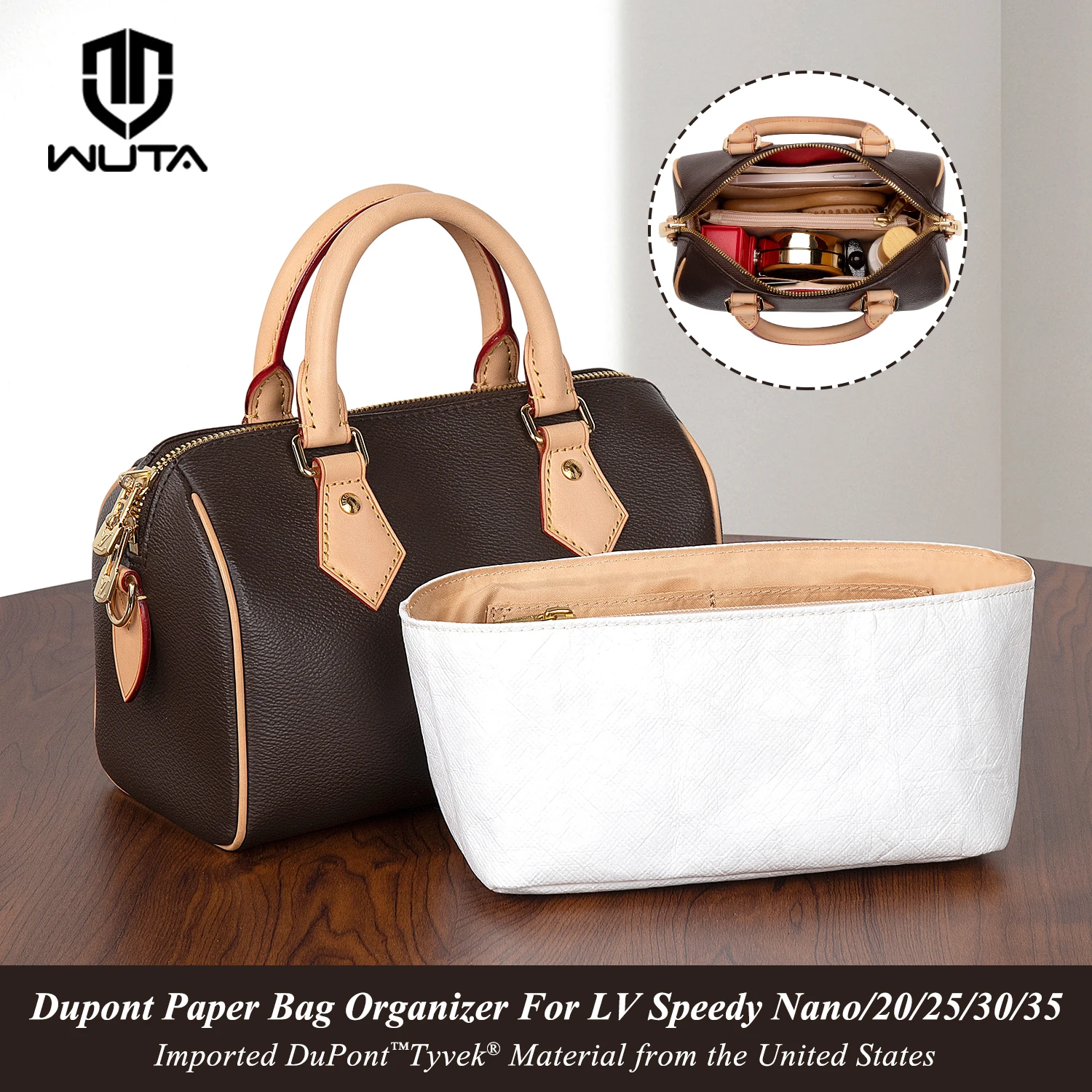 WUTA Insert Bag Organizer For LV Speedy Dupont Paper Handbag Inner Bag Portable Travel Storage Makeup Bags Liner Support Shaper