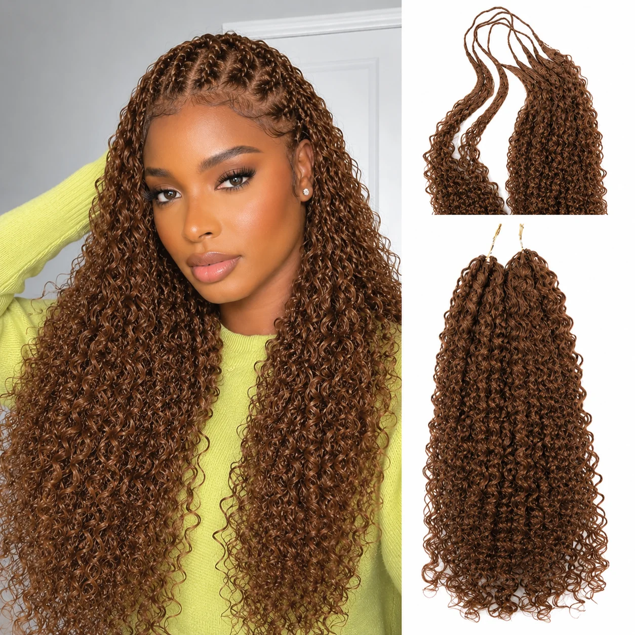 Pre-divided Bulk Hair for Braiding Knotless #4 Chocolate Brown Human Crochet Hair Small Spirals Curly 100% Fluffy Human Hair Bundles Pre-Separated Deep Pixie Curls Feather Boho Crochet Invisible Miracle Knots Hair Extensions