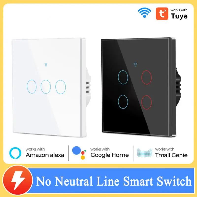 Aubess Tuya WiFi Smart Light Switch No Neutral/ Neutral Line Required Touch Panel Sensor Smart Wall Switch Via Alexa Google Home