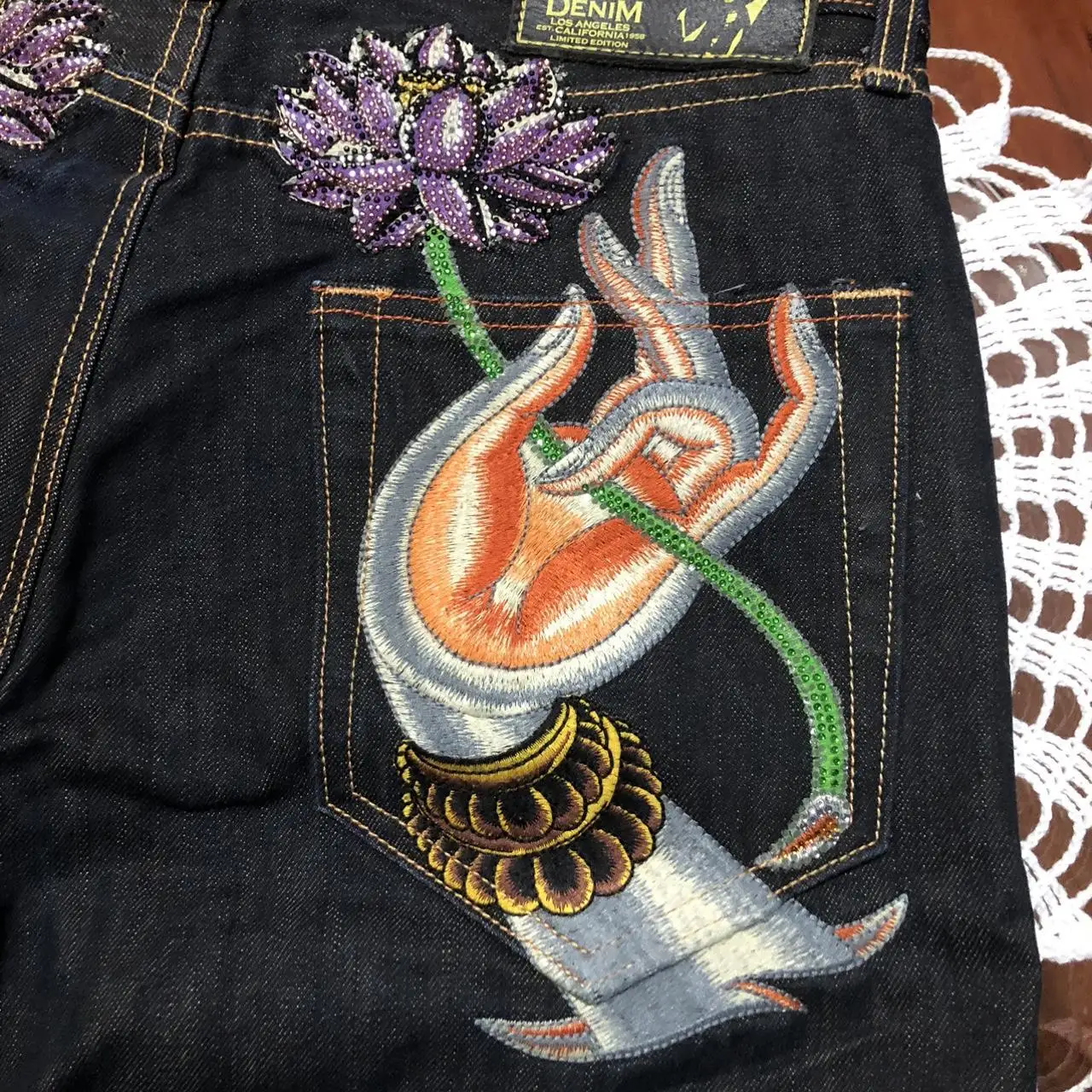 Buddha Embroidery Jeans Woman Grunge Wide Leg High Waisted Pants Y2k Artistic Design High Waist Trend Women Jeans